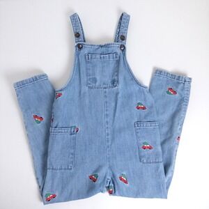 Mini Boden Embroidered Christmas Tree Truck Overalls Slim Leg Blue Girls Sz 5-6Y